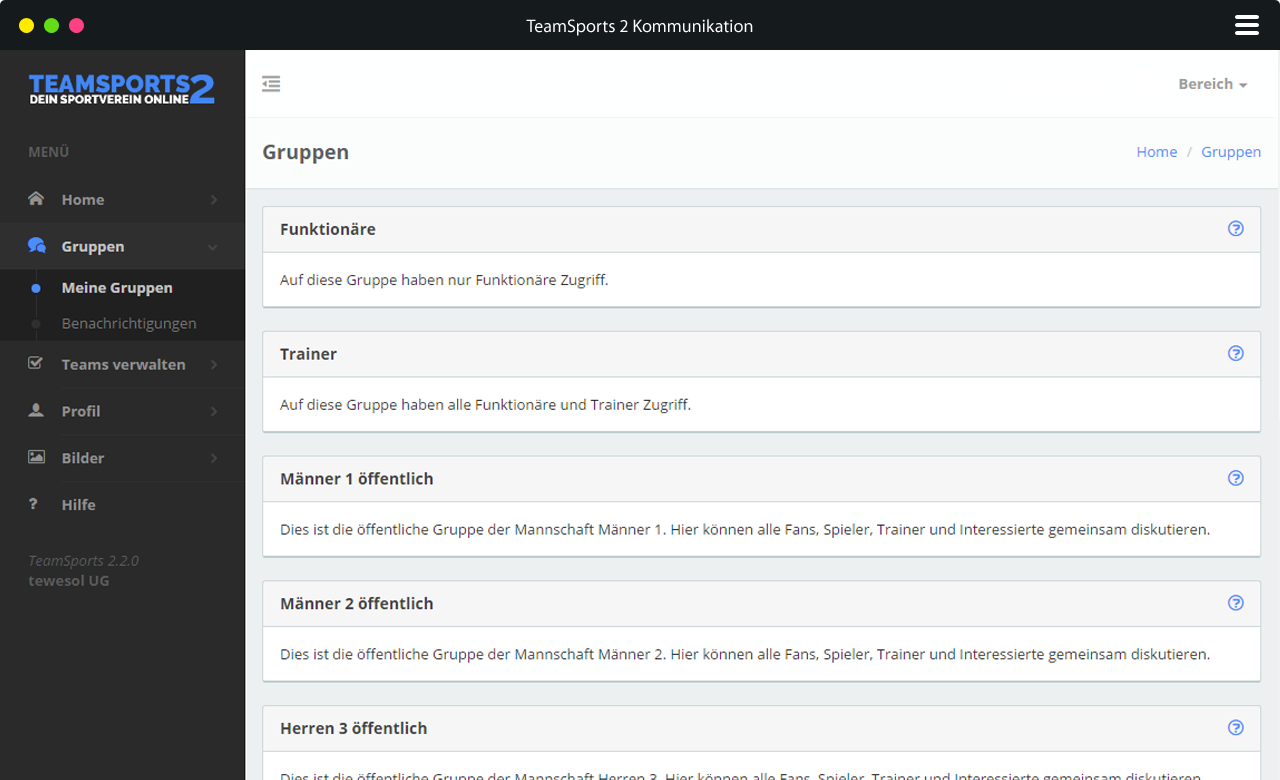 TeamSports2 Kommunikation
